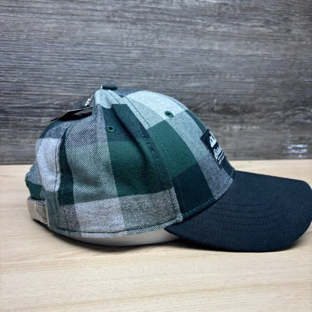 Eddie Bauer Hat Cap‎ Strap Back Green Black Gray Plaid Patch Outdoor Hiking NWT